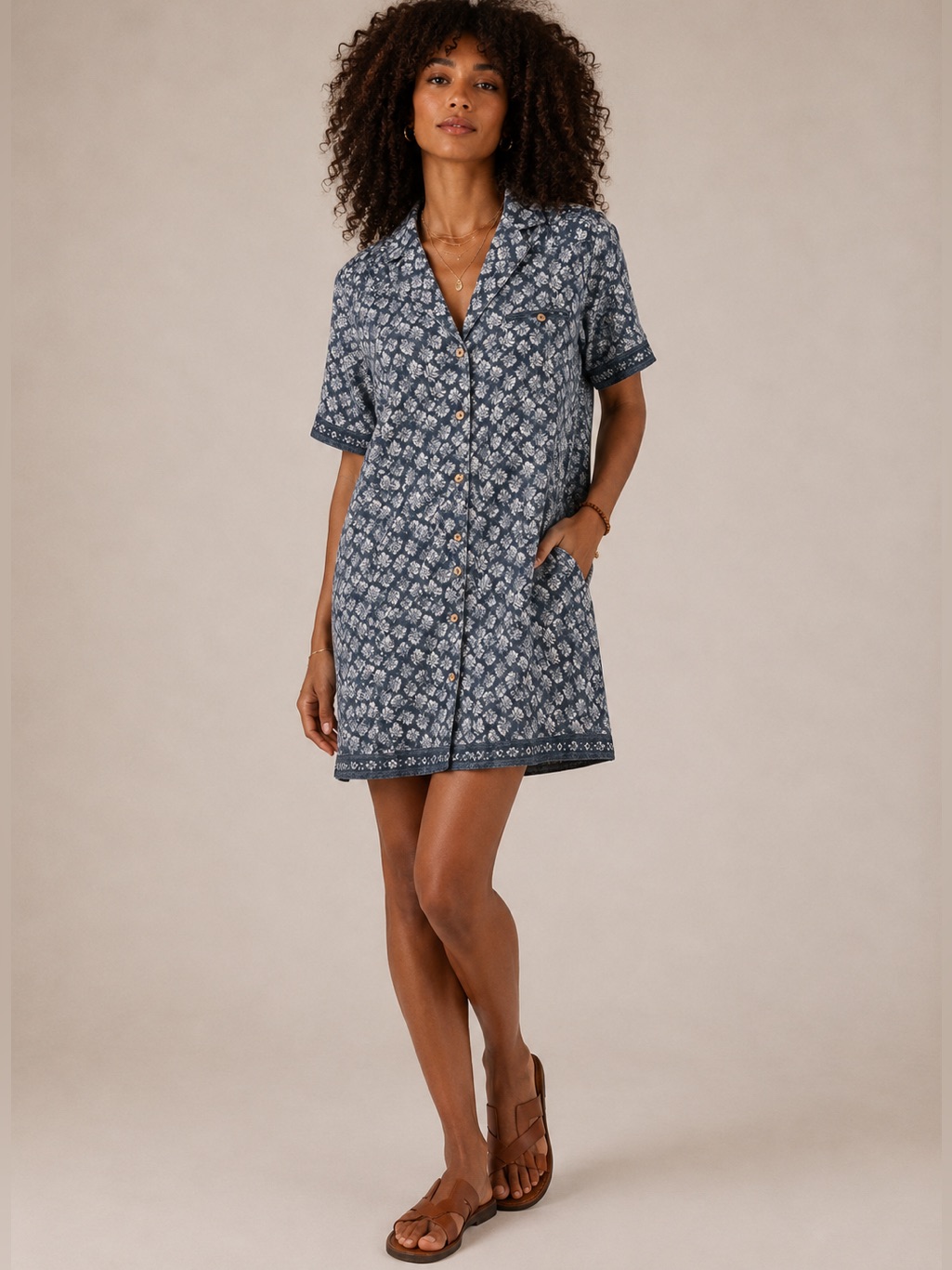Faherty Catalina Linen Paradise Point Dress Medium Oceanview Blossom Blue Floral